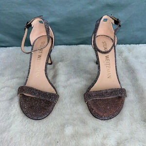 EUC Stuart Weitzman Nude Neutral Sparkle Glitter Strap Sandal Sz 4 Women *defect